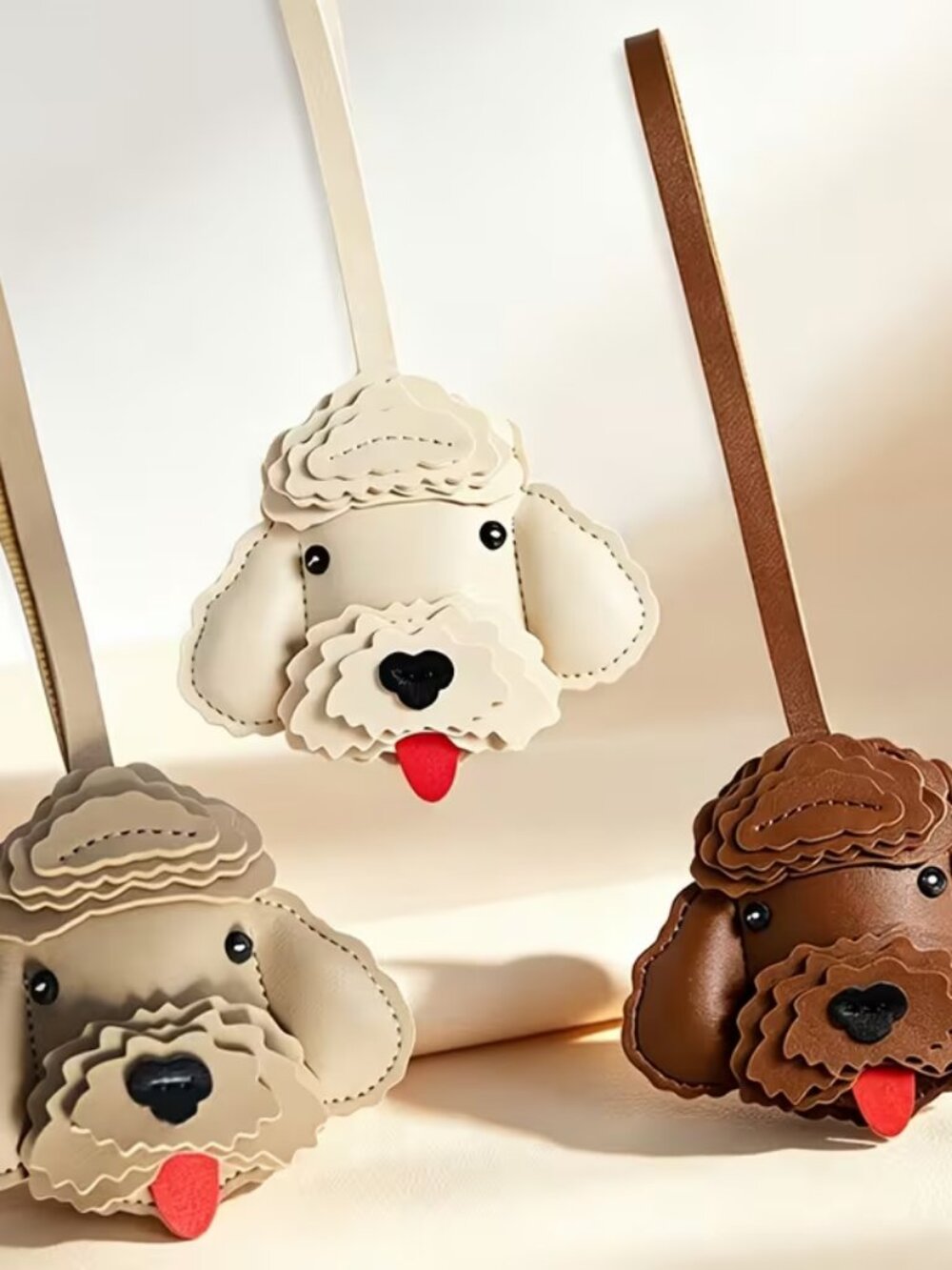 POODLE FACE BAG CHARMS IN FAUX LEATHER - CHOOSE ONE